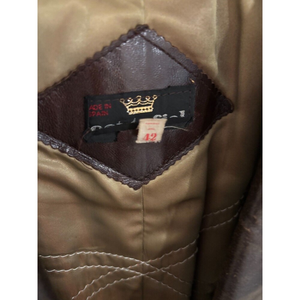 Vintage Spanish Soft Glove Leather Trench Coat Rich Brown Lined Belted Buttons - Picture 10 of 11
